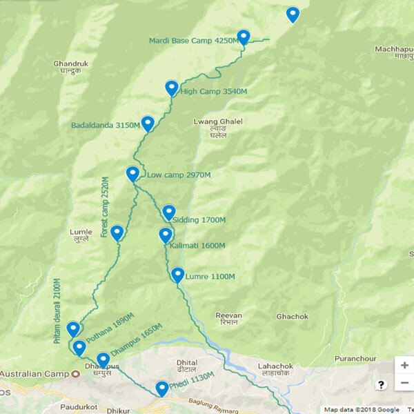 Mardi Himal trek route map