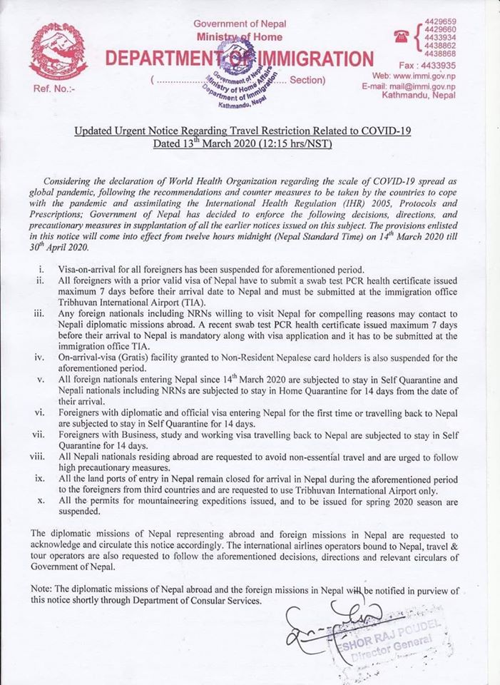 Nepal temporarily suspends on-arrival visa facility