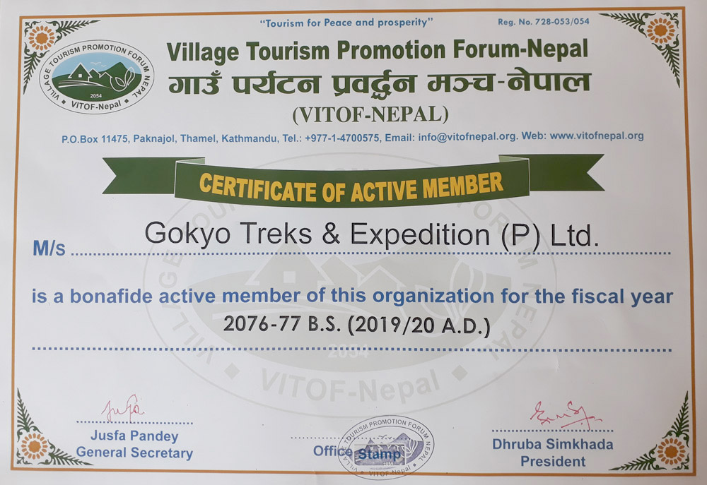village tourism promotion forum Nepal membership certificates